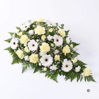 <h2>Large Classic Teardrop Spray in Yellow and White | Funeral Flowers</h2>
<ul>
<li>Approximate Size W 45cm H 75cm</li>
<li>Hand created large yellow and white spray in fresh flowers</li>
<li>To give you the best we may occasionally need to make substitutes</li>
<li>Funeral Flowers will be delivered at least 2 hours before the funeral</li>
<li>For delivery area coverage see below</li>
</ul>
<br>
<h2>Liverpool Flower Delivery</h2>
<p>We have a wide selection of Funeral Sprays offered for Liverpool Flower Delivery. Funeral Sprays can be provided for you in Liverpool, Merseyside and we can organize Funeral flower deliveries for you nationwide. Funeral Flowers can be delivered to the Funeral directors or a house address. They can not be delivered to the crematorium or the church.</p>
<br>
<h2>Flower Delivery Coverage</h2>
<p>Our shop delivers funeral flowers to the following Liverpool postcodes L1 L2 L3 L4 L5 L6 L7 L8 L11 L12 L13 L14 L15 L16 L17 L18 L19 L24 L25 L26 L27 L36 L70 If your order is for an area outside of these we can organise delivery for you through our network of florists. We will ask them to make as close as possible to the image but because of the difference in stock and sundry items it may not be exact.</p>
<br>
<h2>Liverpool Funeral Flowers | Sprays</h2>
<p>This large traditional teardrop-shaped spray has been loving handcrafted by our expert florists and features soft yellow carnations and snow white germini. Tiny white gypsophila flowers and intricate leather leaf foliage give this arrangement extra detail.</p>
<br>
<p>Funeral sprays are created in a teardrop shape and are sometimes called teardrop sprays. The flowers are arranged in floral foam, which means the flowers have a water source.</p>
<br>
<p>They are an appropriate arrangement expressing sympathy if you are family, friend or colleague of the deceased.</p>
<br>
<p>We recommend these rather than a funeral sheaf as the flowers are still drinking, so protected against wilting, especially when the funeral is held in the heat.</p>
<br>
<p>Contains 12 yellow carnations, 9 white germini, 3 white gypsophila, 4 white spray carnations, 3 yellow spray carnations and mixed foliage.</p>
<br>
<h2>Best Florist in Liverpool</h2>
<p>Trust Award-winning Liverpool Florist, Booker Flowers and Gifts, to deliver funeral flowers fitting for the occasion delivered in Liverpool, Merseyside and beyond. Our funeral flowers are handcrafted by our team of professional fully qualified who not only lovingly hand make our designs but hand-deliver them, ensuring all our customers are delighted with their flowers. Booker Flowers and Gifts your local Liverpool Flower shop.</p>
<br>
<p><em>Janice Crane - 5 Star Review on Google - Funeral Florist Liverpool</em></p>
<br>
<p><em>I recently had to order a floral tribute for my sister in laws funeral and the Booker Flowers team created a beautifully stunning arrangement. Thank you all so much, Janice Crane.</em></p>